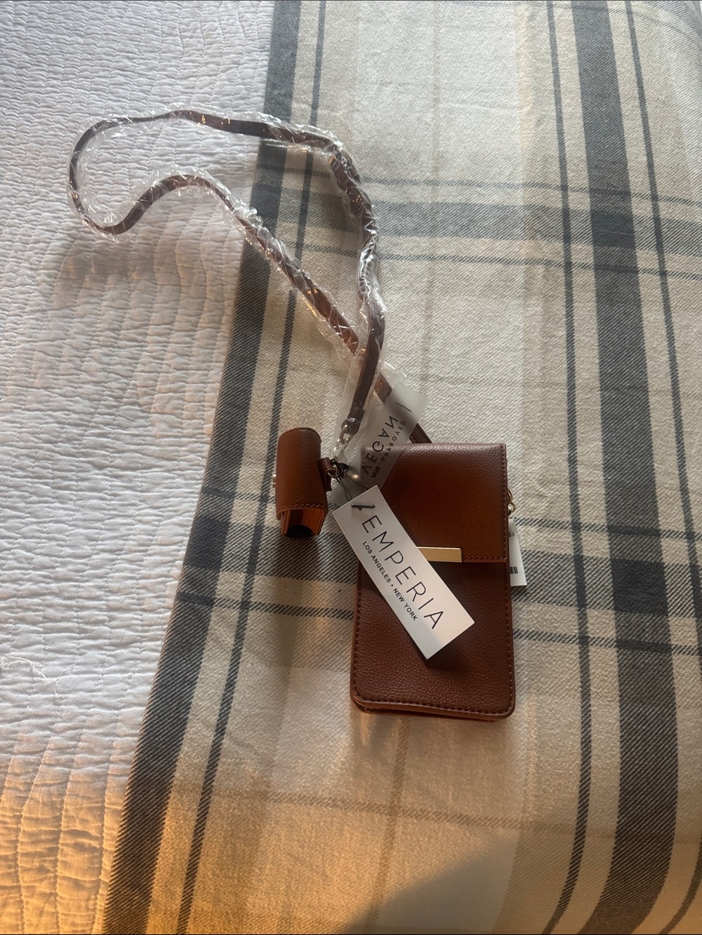 Emperia Brown Leather Phone Crossbody with Strap